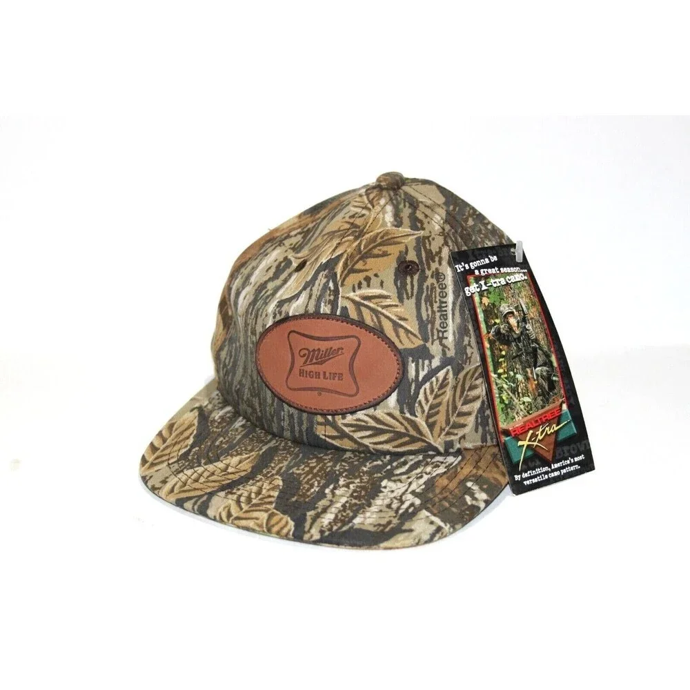 New Miller High Life Beer Leather Patch Realtree Camouflage Adjustable Hat Cap